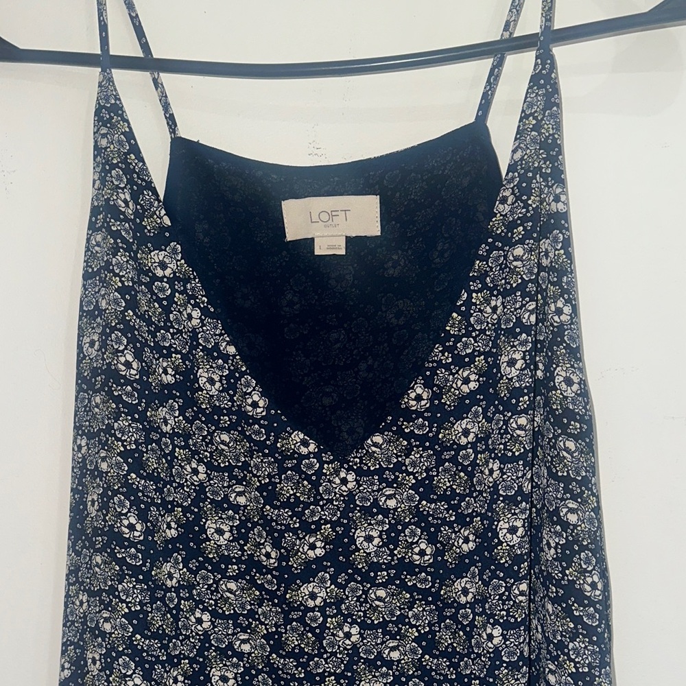 LOFT Blue and White Floral Tank Top